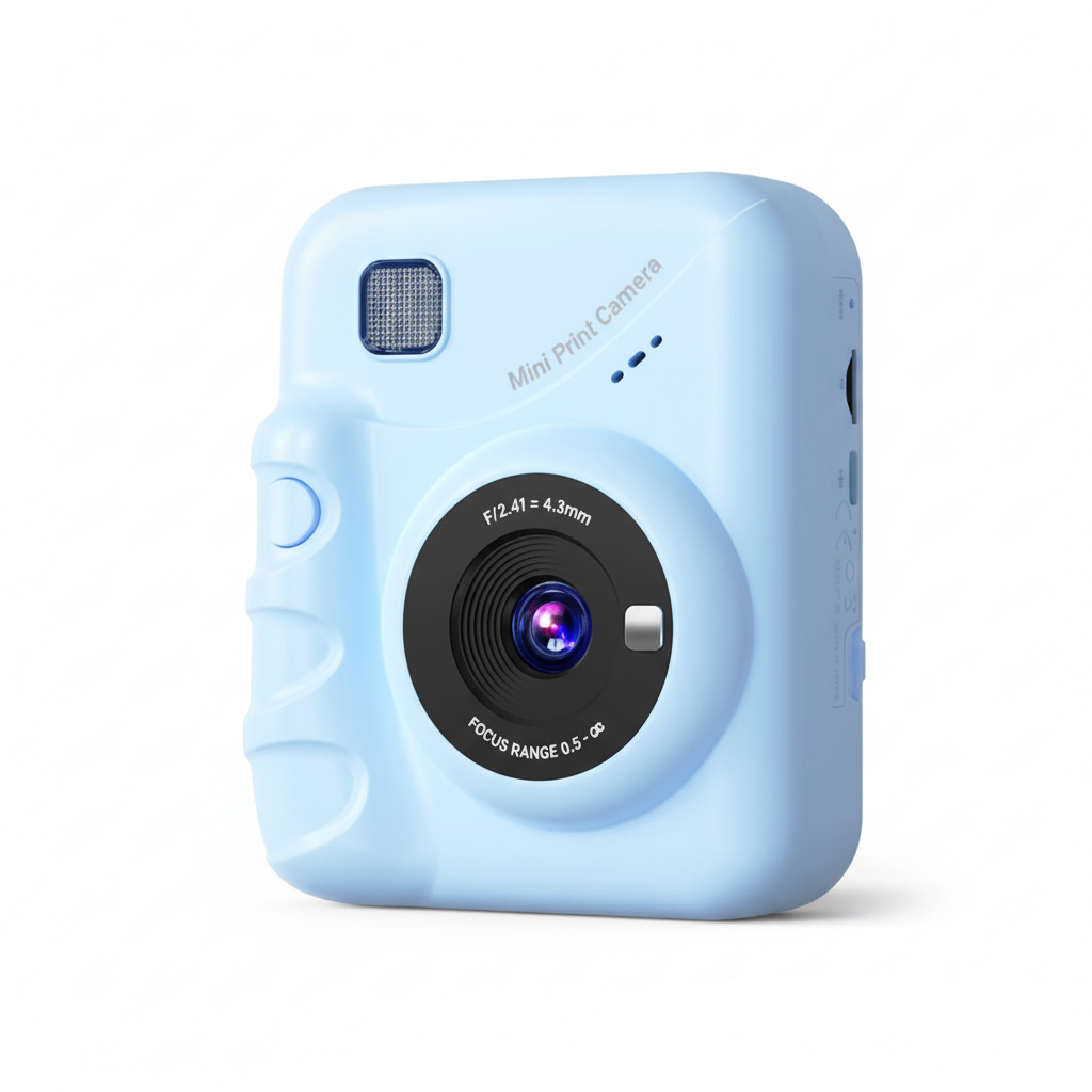 Lichtblauwe instant camera