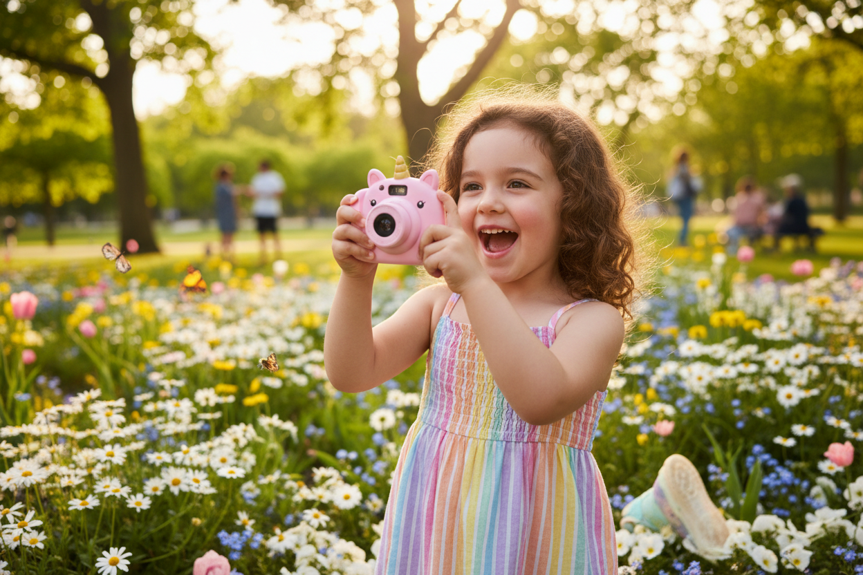 Meisje met eenhoorn camera